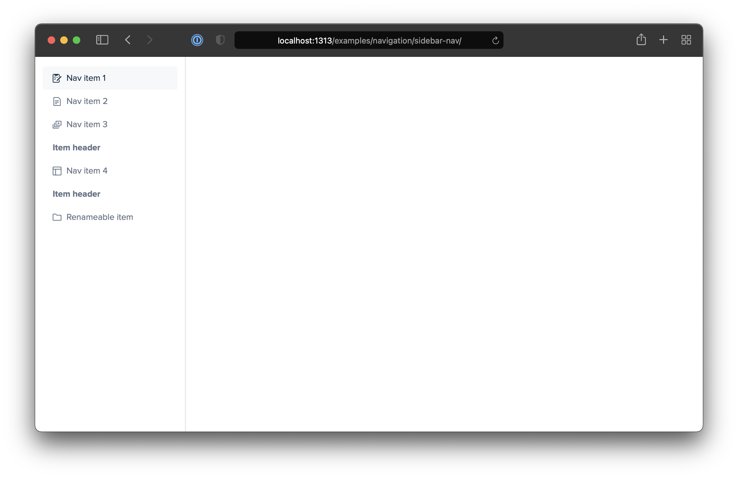 Example of sidebar nav rendered in browser.